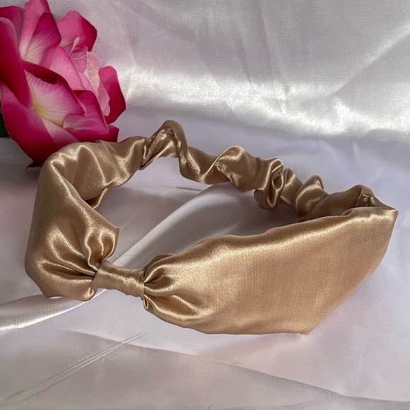 Tan Satin Headband wrap scrunched For Women Pleated design - Picture 6 of 13